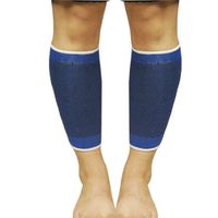 2 Pcs Sports Black Blue Striped Calf Leg Sleeves Support Elastic Protector
