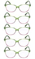 Large Reading Glasses Women 5 Pairs Ladies Readers Cat-eye Eyeglasses Reading (Green Arm, 1.00)