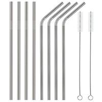 HLHyperLink reusable straws metal straw - extra long drinking straws for drinks coffee dishwasher safe (4 Straight, 4 Bent, 2 Brushes)