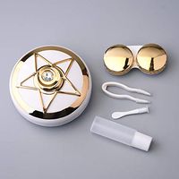 Leoie Fashion Round Contact Lens Box with Mirror Travel Portable Case Storage Container Kit Gold 7.57.53.1cm