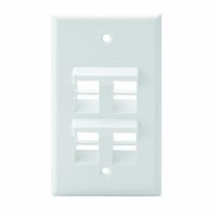 Leviton 41081-4WP Angled QuickPort Wallplate 4-Port, Single Gang, White