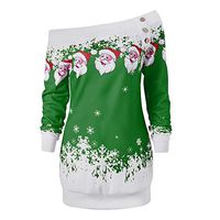 Coupondeal Plus Size Womens Merry Christmas Santa Snowflake Print Tops Long Sleeve Blouse(Green,M)