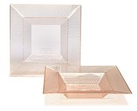 " OCCASIONS" 120 Bowls Pack, Heavyweight Disposable Wedding Party Plastic Square Bowls (12oz Soup Bowl, Vitro Clear/Blush)