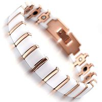 Womens Rose Gold Tungsten White Ceramic Magnetic Therapy Link Bracelet for Arthritis Pain Relief