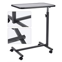 DNZDZ Multipurpose Mobile Overbed Chair Table Sofa Side,Medical Overbed Tables,Stand Height Adjustable with Lockable 4 Castors & Wooden Top,Gray