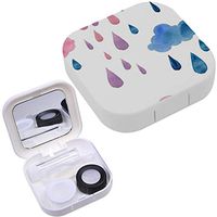 Portable Contact Lens Case Box Travel Kit Mirror + Bottle + Tweezers Container Holder [ Watercolor Clouds Rain Drops ]