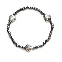 Black Magnetic Stretch Anklet with 3 Silver Seashells (9")