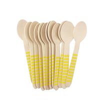 Youmewell Disposable Wooden Cutlery Yellow Striped Wooden Spoons 108 Count