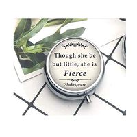 Compact 3 Compartment Medicine Case, Pill Box for Pocket or Purse Pill Box Decorative Pill Case with Gift Box Hough she be but Little She is Fierce Quote Pendant, Shakespeare Quote