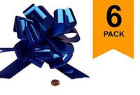 Large Metallic Blue Gift Wrap Pull Bows - 5" Wide, Blue Ribbon Big Pull Flower Bows for X-mas Gifts and Presents, Set of 6