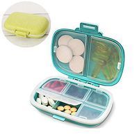 Leoie Portable Double Layer 8 Compartments Travel Pill Organizer for Vitamins Cod Liver Oil Supplements Blue + Green 2 pcs