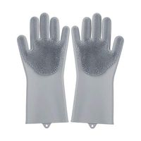 Thickened Silica Gel Dishwash Gloves Kitchen Multifunctional Dishwash Cover Doesn't Damage Hands, M, Grey