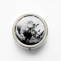 RhyNSky Rhino - Animal Mini Portable Pocket Pill Box Case Holder for Purse, 3 Compartments, Silvery, C241