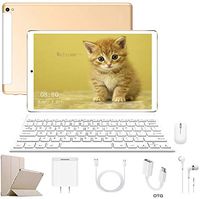 Android Tablet 10.1 Inch with Dual SIM IPS/HD, 2GB RAM 32GB Battery 6500mAh, 4G Android 7.1 Tablet PC Quad-Core Dual Camera, Mediapad WIFI/Bluetooth/GPS/OTG (Gold)