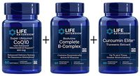 Life Extension Super Ubiquinol COQ10 - with Enhanced Mitochondrial, Life Extension Bio-Active Complete B-Complex, Life Extension Curcumin Elite Turmeric Extract, 60 Capsules (Bundle of 3) with ice gel