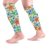 KEAKIA Starfish and Algae Calf Compression Sleeves Shin Splint Support Leg Protectors Calf Pain Relief for Running, Cycling, Travel, Sports for Men Women (1 Pair)
