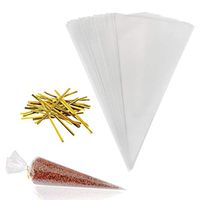 200 Triangle Clear Plastic Treat Bags, 200 Golden Twist Ties, Self Sealing OPP Cello Bags Treat Bags for Candy Cake Pop Chocolate Bakery Cookies Christmas Decorative Wrappers (6'' x 12'')