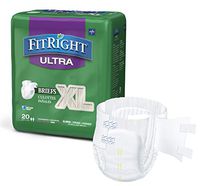 FitRight Ultra Adult Diapers, Disposable Incontinence Briefs with Tabs, Heavy Absorbency, X-Large, 57"-66", 4 packs of 20 (80 total)