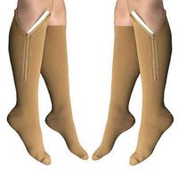 HealthyNees 2 Pairs Set Closed Toe 20-30 mmHg Zipper Compression Fatigue Swelling Circulation Knee Length Socks (2XL - 2 Pairs Beige)