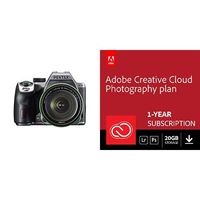 Pentax K-70 Weather-Sealed DSLR Camera with 18-135mm Lens (Silver) with Adobe Creative Cloud Photography Plan 20 GB (Photoshop+Lightroom) 12-Month Subscription