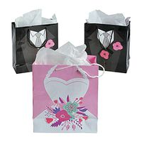 Fun Express - Med Bride & Groom Gift Bags (dz) for Wedding - Party Supplies - Bags - Paper Gift W & Handles - Wedding - 12 Pieces
