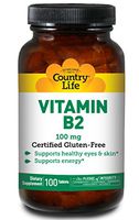 Country Life Vitamin B2, 100 mg, Supports Energy Production, Supports Healthy Eyes & Skin, Gluten-Free, Non-GMO, 100 Tablets