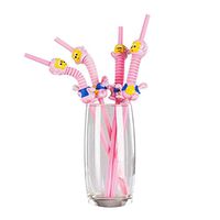 PANDA SUPERSTORE Cartoon Plastic Straws Set of 10 Art DIY Straws Disposable Drinking Straws, Pink