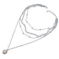 Elevin(TM) Creative Retro Minimalist Inlaid Shell Pendant Four-Layer Multi-Layer Necklace (Silver)