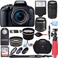 Canon EOS Rebel T7i DSLR Camera + 18-55mm IS STM & 75-300mm III Lens Kit + Accessory Bundle 64GB SDXC Memory + DSLR Photo Bag + Wide Angle Lens + 2x Telephoto Lens +Flash+Remote+Tripod