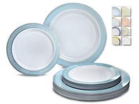 " OCCASIONS" 120 Plates Pack,(60 Guests) Premium Premium Wedding Party Disposable Plastic Plates Set -60 x 10'' Dinner + 60 x 7.5'' Salad/Dessert (Venice Blue and Silver)