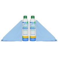 Two Waxie Green 16-ounce Glass Cleaners and Two Waxie Blue Microfiber Polishing Cloths