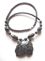 Healing Hematite Necklace with Tiger Pendant Symbol (All Hematite)