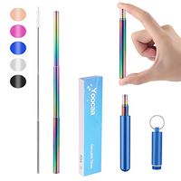 Reusable Telescopic Travel Metal Straws, Yoocaa Portable Stainless Steel Food-grade Drinking Straws with Aluminum Case, Dishwasher Safe with Cleaning Brush（Blue）