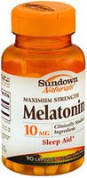 Sundown Naturals Melatonin 10 mg, Maximum Strength Tablets 90 ea (Pack of 11)