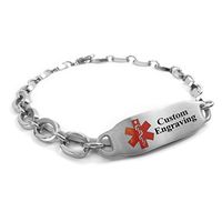 My Identity Doctor Free Engraving Medical Alert Bracelet - Steel Oval Link 7mm - Red - Wrist Size 8.5 Inch