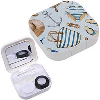 Portable Contact Lens Case Box Travel Kit Mirror + Bottle + Tweezers Container Holder [ Watercolor Marines ]