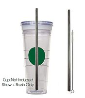 Venti Replacement Straw + Cleaning Brush for to-Go Cup - Stainless Steel + Cleaner Venti Frappuccino Blended Cold Tumbler Reusable