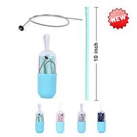 Extra Long 10" Collapsible Straws Food Grade Silicone Drinking Straws Portable Reusable Washable Straws With flexible cleaning brush and case (New Cyan)