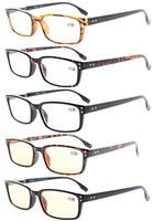 Eyekepper Readers 5-Pack Classical Rectangular Spring-Hinges Reading Glasses Include 2pcs Computer Glasses +1.5