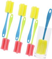 Mini Skater 6Pcs Sponge Cleaning Brush Long Plastic Handle Feeding Bottle Baby Bottle Cleaner Cup Scrubber Mug Cleaning Brush for Glass Winebottle Coffee Tea Glasses Pot Water Bottle,Random Color