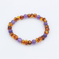 Baltic Amber and Amethyst Adult Bracelet, Natural Pain Relief, Polished Amber