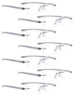 READING GLASSES 7 pack Small Lens Rimless Readers (Grey Arm, 1.50)