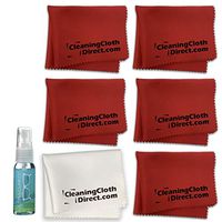 Cleaning Cloth Direct | 6 Pack Microfiber Cleaning Cloth Bundle with 1 oz Lens Cleaner Spray | Safe on Coated Lenses & Blue Light Blocker Eyeglasses Glasses Phone Camera | Large (5 Red + 1 White)