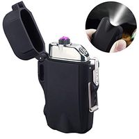 Outdoors Waterproof Dual Arc Lighter,USB Rechargeable Windproof Flameless Electric Lighter with Flashlight for Camping Hiking Outdoor Survival (Black)