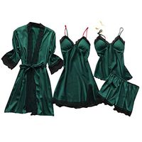 Viviplus 4Pc Set Lingerie for Women, Trendy Solid Silk Lace Robe Dress Babydoll Nightdress Sleepwear Underwear Kimono Robes Set