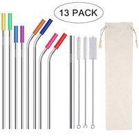 Stainless Steel Straws,Set of 9 10.5" 8.5" Reusable Drinking Straws with Smooth-Friendly Wide Diameter Straw for 30oz&20oz Tumbler,Metal Straws with 8 Silicone Tips,3 Cleaning Brushes and 1 Pouch