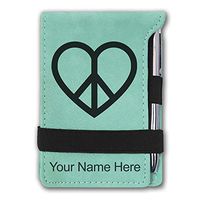 Mini Notepad, Peace Love Heart, Personalized Engraving Included (Teal)