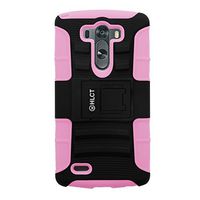 LG G3 Stand Case, HLCT Rugged Shock Proof Dual-Layer PC and Soft Silicone Case with Built-in Kickstand (2014) (Pink)