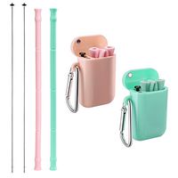 Vantic Collapsible Reusable Silicone Straws - Portable Folding Drinking Straws, BPA Free with Travel Case & Cleaning Brush, Suitable for 20 or 30 oz Tumblers - Pink/Green