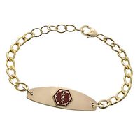 AMERICAN MEDICAL ID – 10kt Gold-Filled Small Premier Red Bracelet – Standard Curb Chain | Adjustable Red Alert Bracelet with Personalized Engraving Included | Medical Alert ID Tag Recognized Worldwide